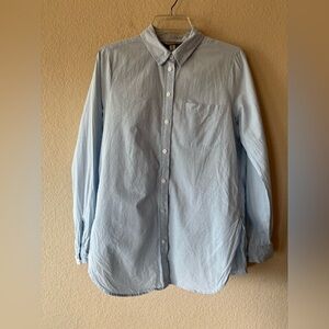 Athleta Marinwood Stripe Poplin Blue Button Up Cotton Long Sleeve Shirt S